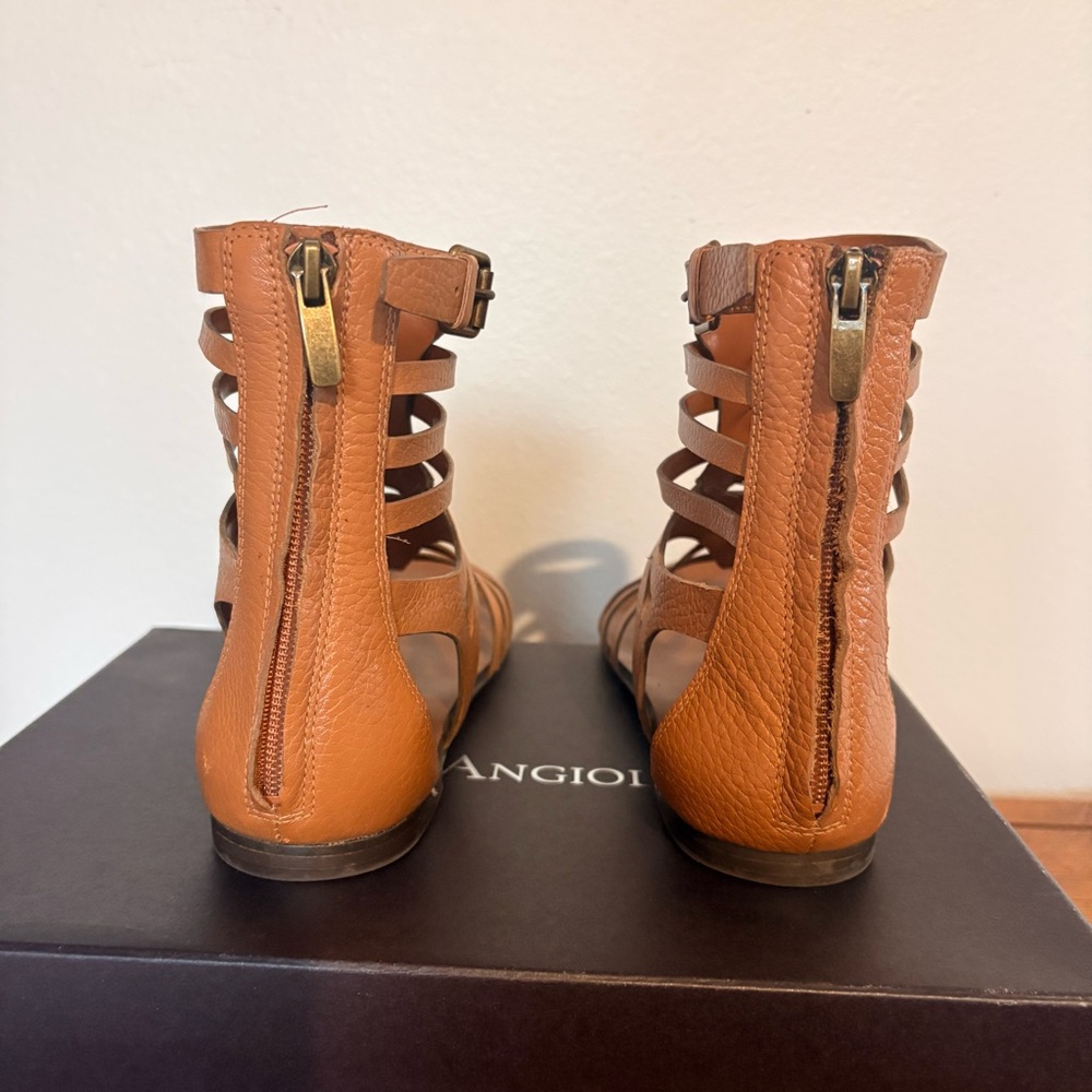 Enzo Angiolini Makalya Gladiator Sandals  Flat Leather Zip Back gladiator Brown - Picture 9 of 14